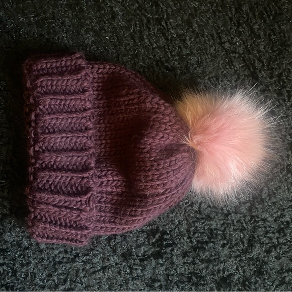 NEW Express Burgundy and Pink Pom-Pom Knit Beanie - Picture 2 of 4